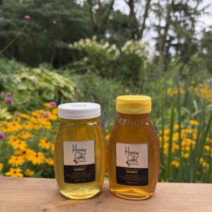 Local raw honey in a glass or plastic container