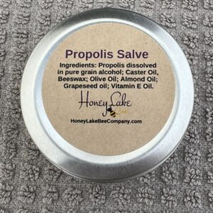Propolis salve tin with ingredient list