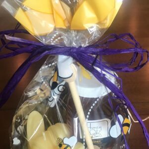Yellow and purple decorated honey package