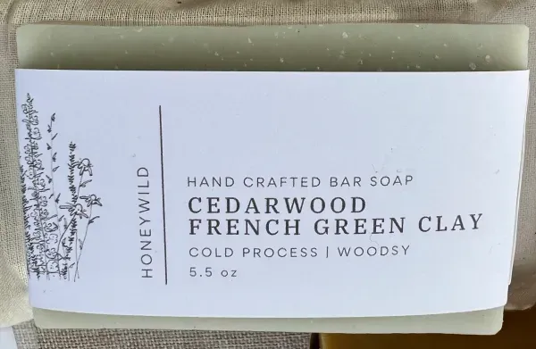 Honeywild cedarwood clay soap packaging