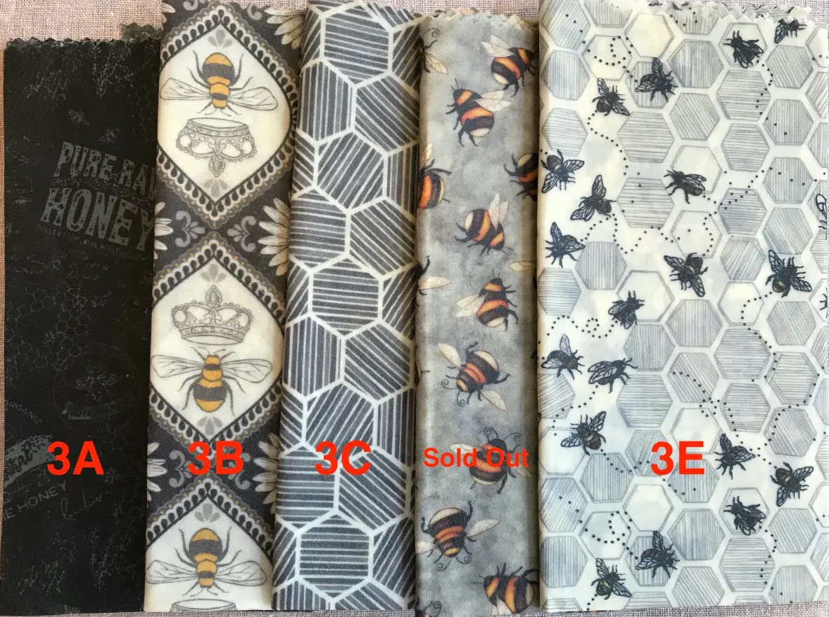 Bee-themed fabric patterns in various designs