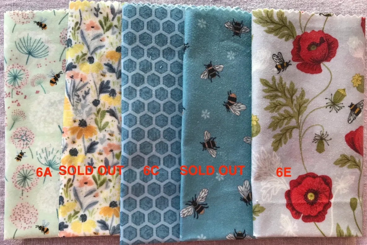 Assorted patterned fabrics with bees and flowers