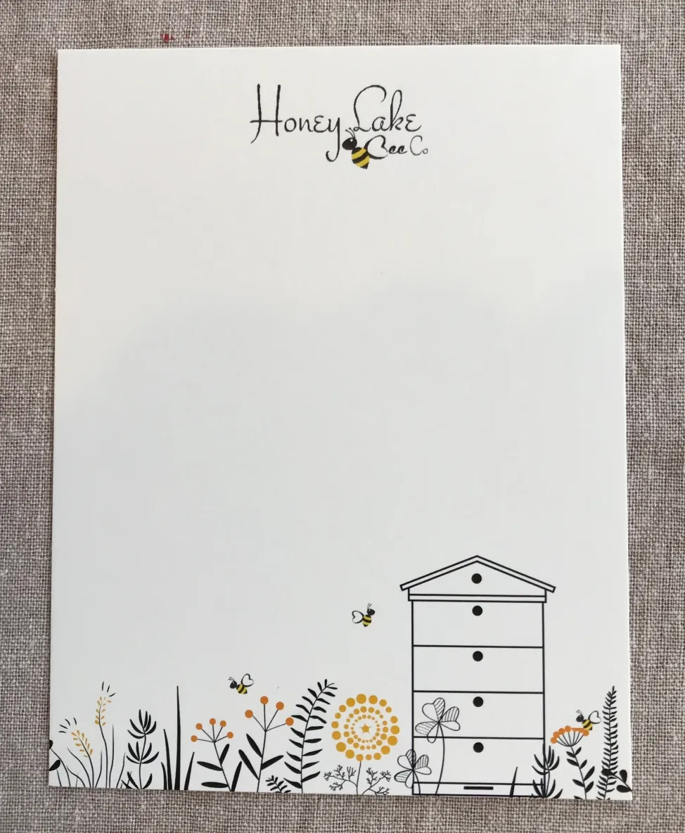 Honey-themed stationery with bee illustration