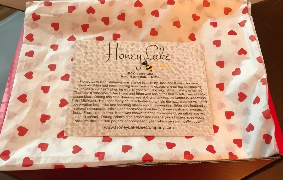 Packaging with red hearts and product label