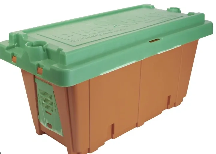 Durable plastic crate with green top